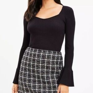 LOFT Ribbed Sweetheart Neck Flare Cuff Top